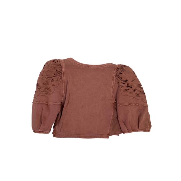 Free People Puffy Tunic Blouse Women’s Small | Cottagecore Lace Cropped Top - Picture 3 of 5